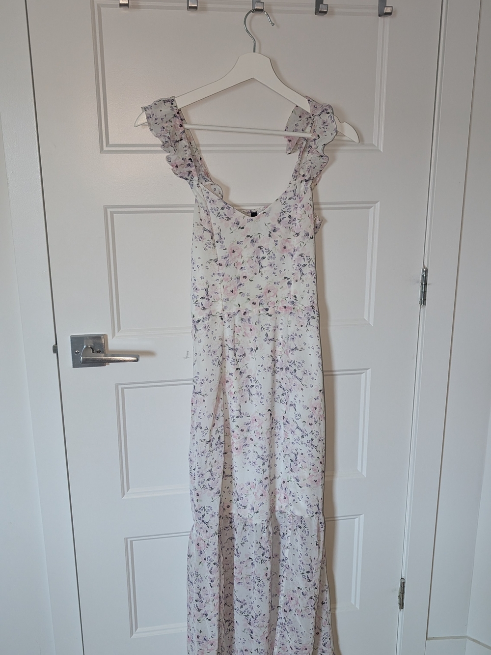 H&M Floral Smocked-Strap Cream Dress with Lavender and Pink Accents